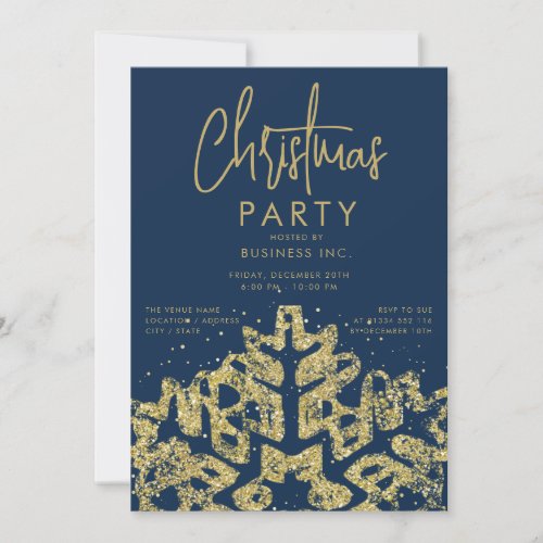 Gold Snowflake Corporate Christmas Party Navy  Invitation