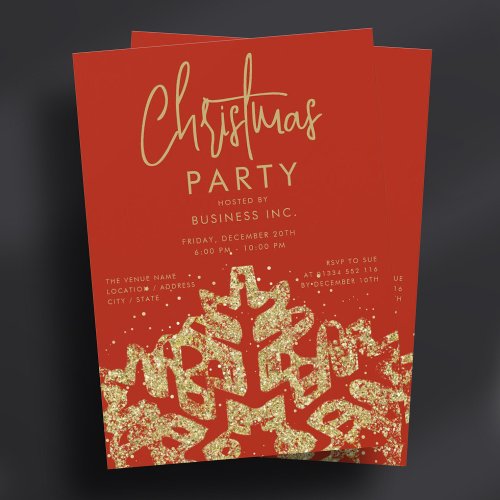 Gold Snowflake Corporate Christmas Party Red  Invitation