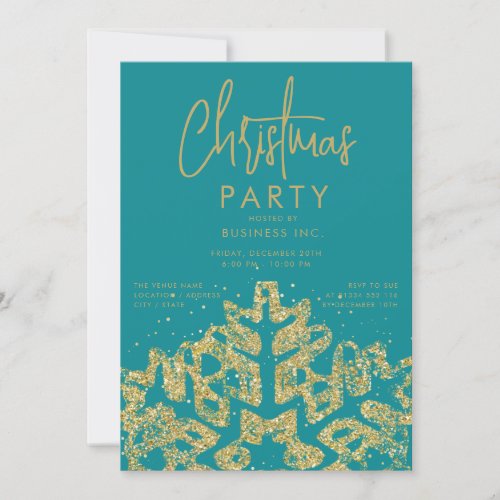 Gold Snowflake Corporate Christmas Party Teal  Invitation