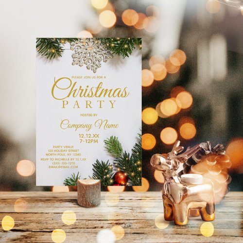 Gold Snowflake Corporate Holiday Christmas Party Invitation