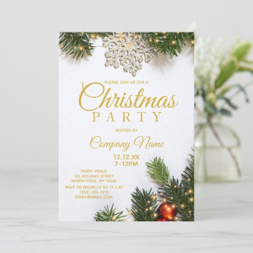 Gold Snowflake Corporate Holiday Christmas Party Invitation | Zazzle