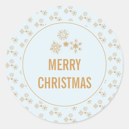 Gold Snowflake Crystals on Frosty Blue _ Christmas Classic Round Sticker