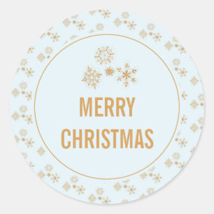 Gold Snowflake Crystals on Frosty Blue - Christmas Classic Round Sticker