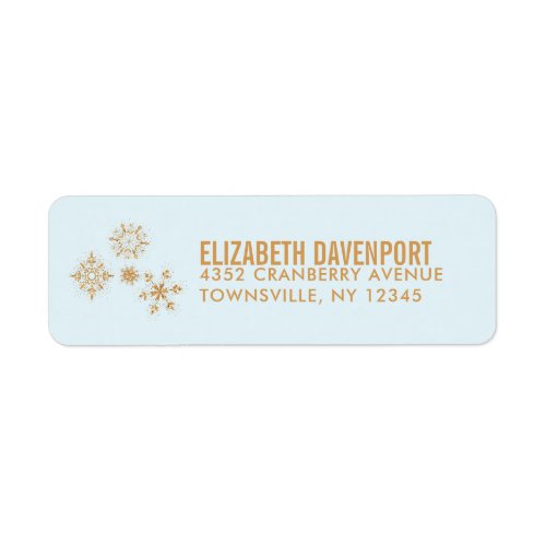 Gold Snowflake Crystals on Frosty Blue _ Christmas Label
