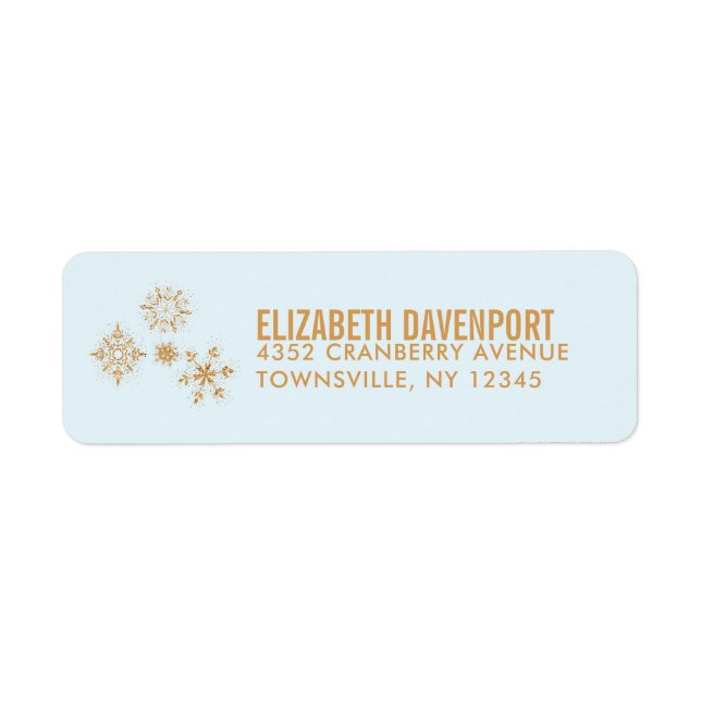 Gold Snowflake Crystals on Frosty Blue - Christmas Label (Front)