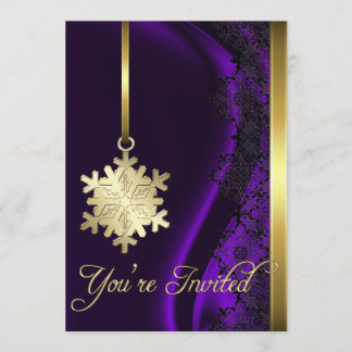 Gold Snowflake Decoration Purple Silk Invitation