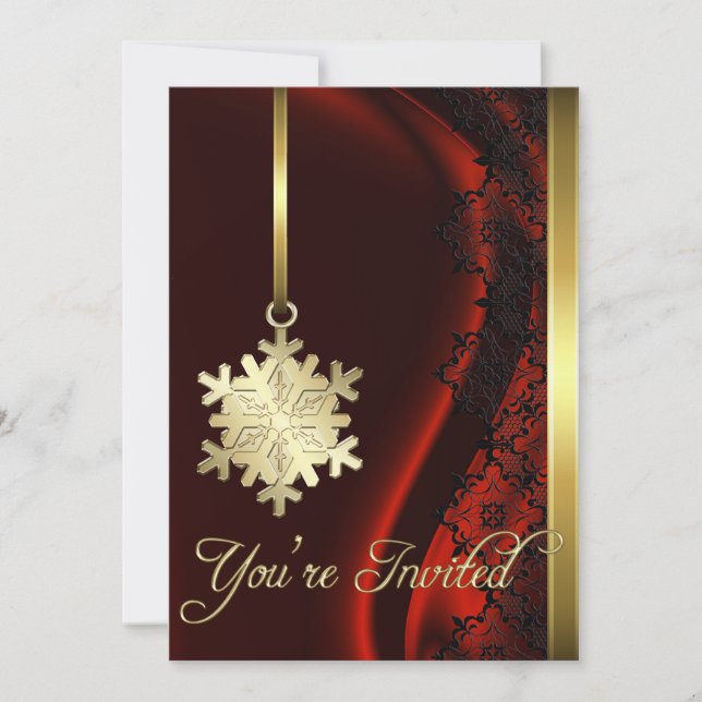 Gold Snowflake Decoration Red Silk Invitation (Front)