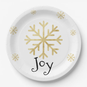 Gold Snowflake Elegant Black Modern Christmas Paper Plates