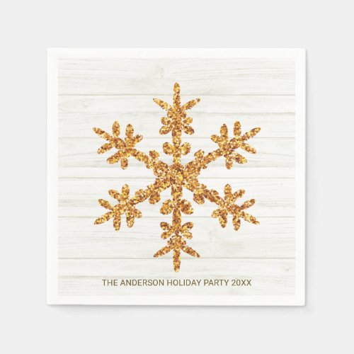 Gold Snowflake Elegant Chic Holiday Party Napkins