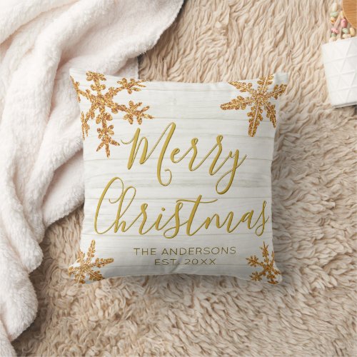 Gold Snowflake Elegant Script Christmas Throw Pillow