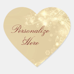 Gold snowflake elegant winter party heart sticker
