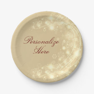 Gold snowflake elegant winter party paper plates