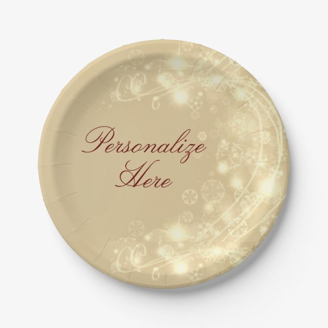 Gold snowflake elegant winter party paper plates (Front)