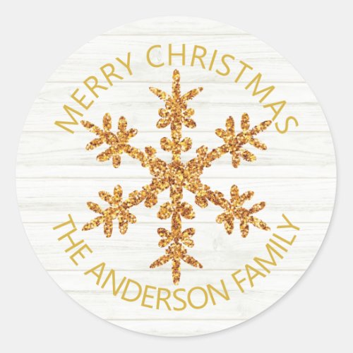 Gold Snowflake Faux Glitter Modern Stylish Classic Round Sticker