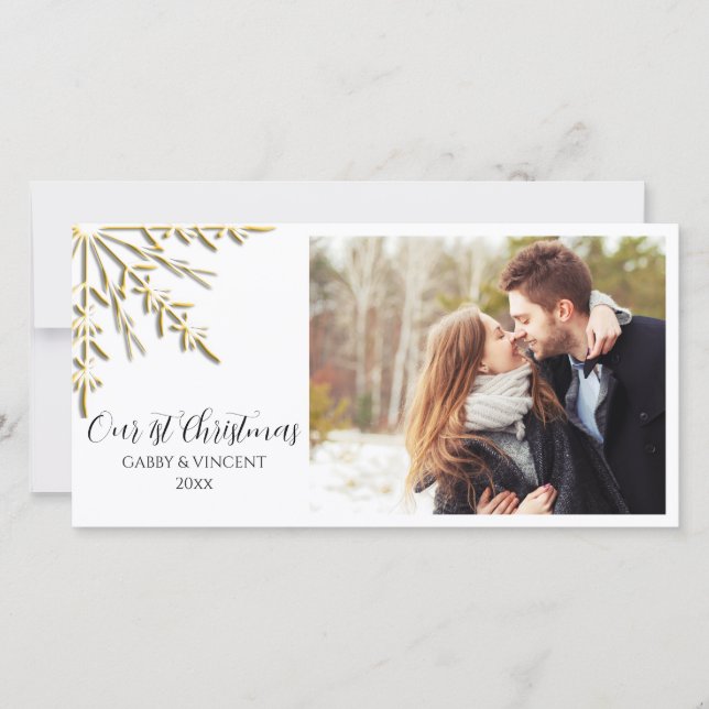 Gold Snowflake First Christmas Together Holiday Card (Front)
