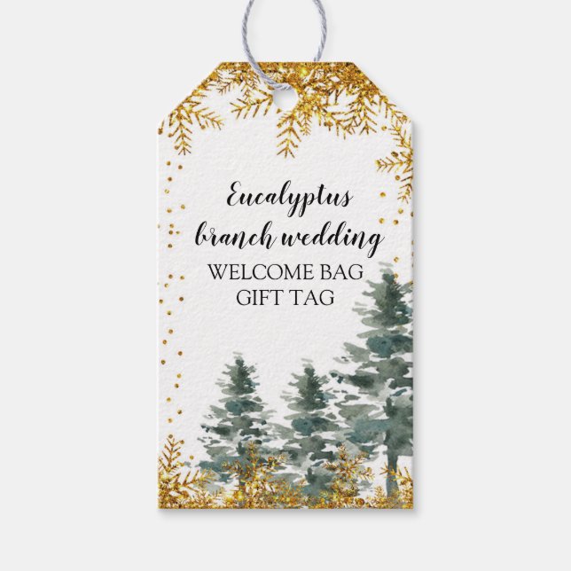 Gold snowflake forest Favor Gift Tag (Front)