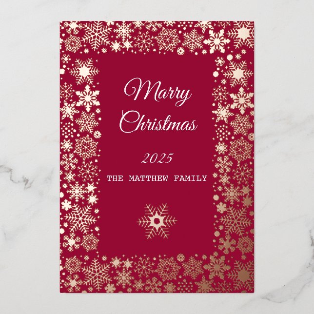 Gold Snowflake Frame Holiday  Card (Front)