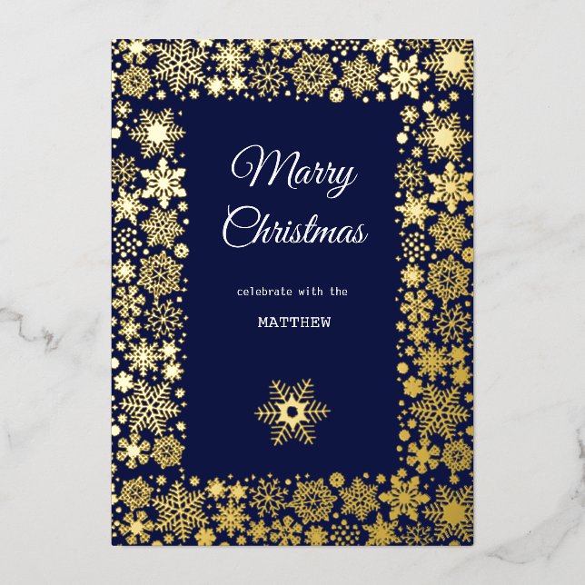 Gold Snowflake Frame Holiday Invitation Card (Front)