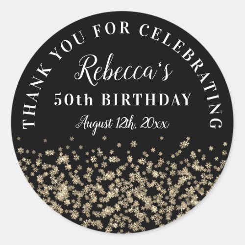 Gold Snowflake Glitter 50th Birthday Thank You Classic Round Sticker