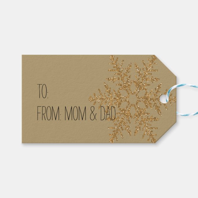Gold Snowflake Glitter Bling Gift Tags (Front (Horizontal))