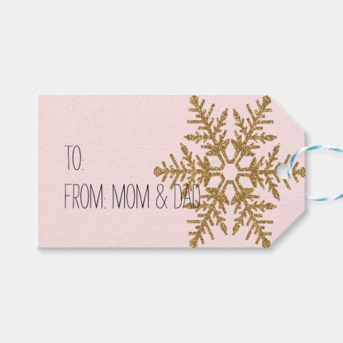 Gold Snowflake Glitter Blush Pink Gift Tags