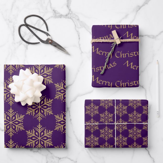 Gold Snowflake – Glitter Effect Wrapping Paper Sheets (Front)