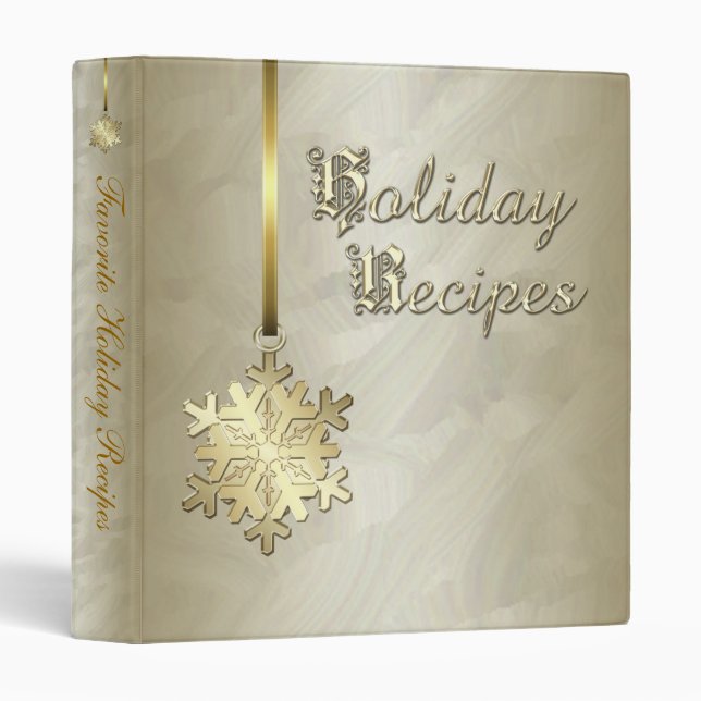 Gold Snowflake Gold Foil Holiday Recipe Cookbook Binder (Front/Spine)