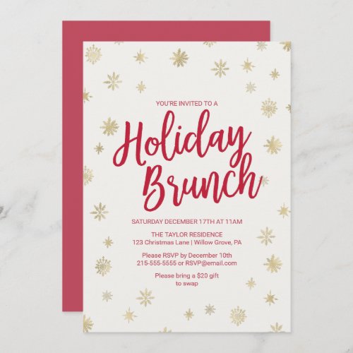 Gold Snowflake Holiday Brunch Invitation