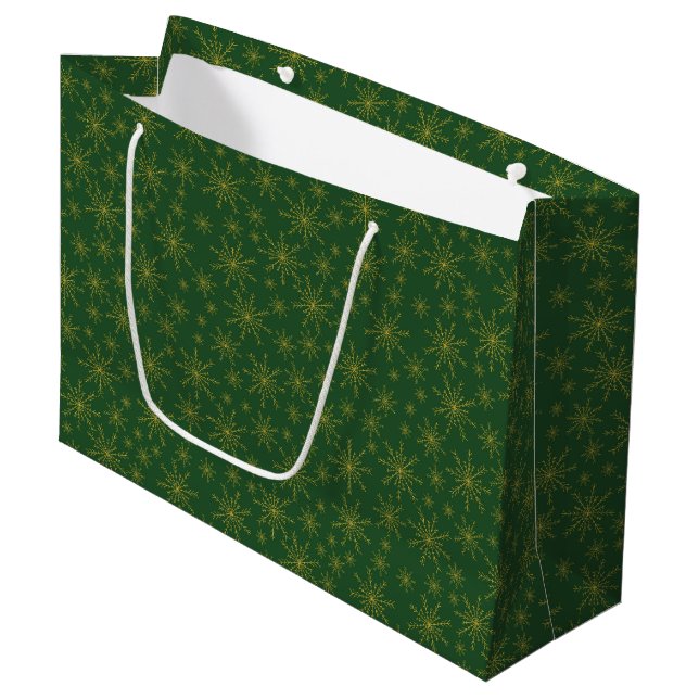Gold Snowflake Holiday Large Gift Bag (Front Angled)