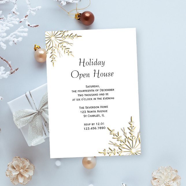 Gold Snowflake Holiday Open House Invitation (Creator Uploaded)