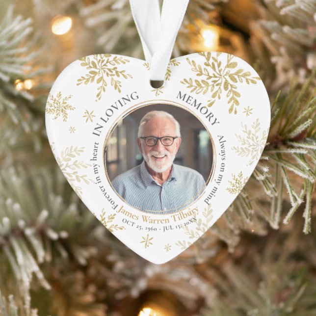 Gold Snowflake In Loving Memory Memorial Christmas Ornament (Tree)