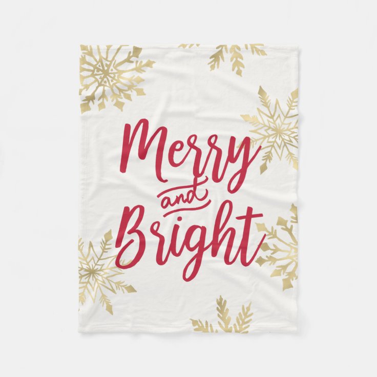 Gold Snowflake Merry and Bright Christmas Fleece Blanket Zazzle