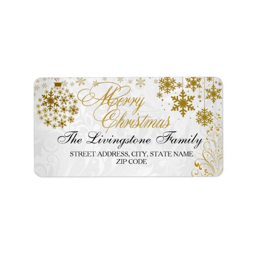 Gold Snowflake Merry Christmas Address Labels