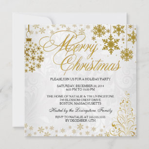 Gold Snowflake Merry Christmas Holiday Invitation
