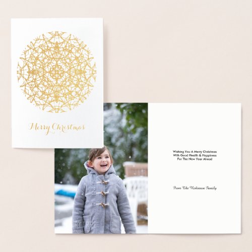 Gold Snowflake  Merry Christmas  Personal Photo Foil Card