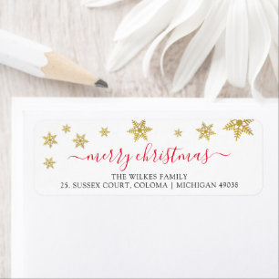 Gold Snowflake Merry Christmas Post Return Address Label