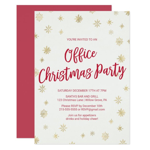 Gold Snowflake Office Christmas Party Invitation