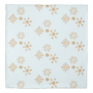 Gold Snowflake on Frosty Blue Christmas Pattern Duvet Cover