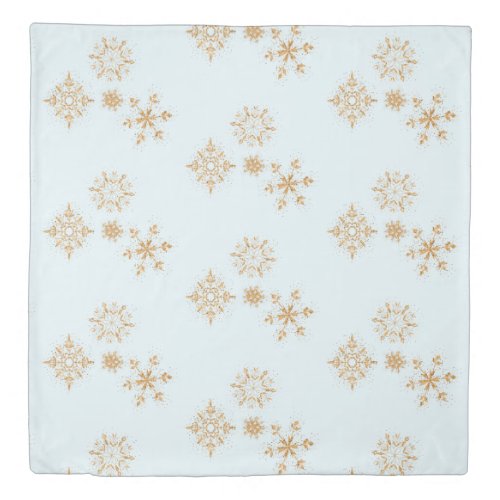 Gold Snowflake on Frosty Blue Christmas Pattern Duvet Cover