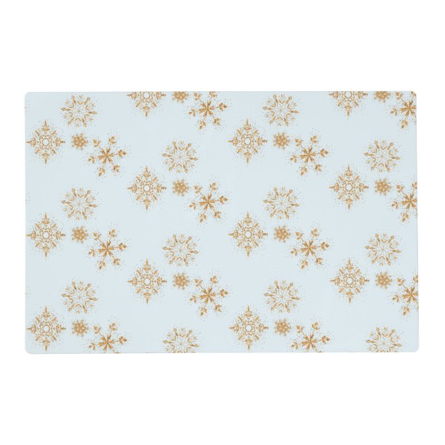 Gold Snowflake on Frosty Blue Christmas Pattern Placemat (Front)