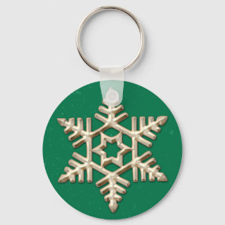 Gold Snowflake on Green Holiday Keychain