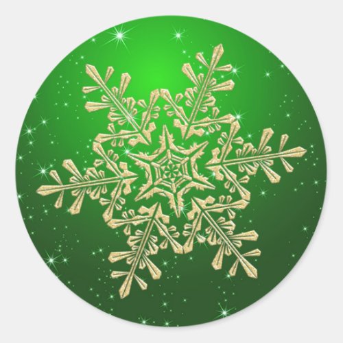 Gold snowflake on green Irish Christmas St Classic Round Sticker