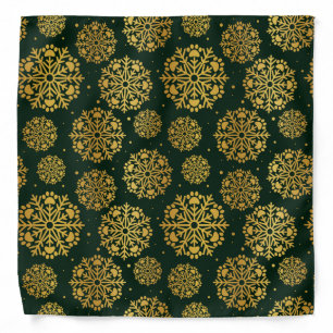 Gold Snowflake on green with paw print pattern Bandana