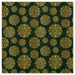 Gold Snowflake on green with paw print pattern Fabric
