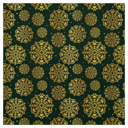 Gold Snowflake on green with paw print pattern Fabric