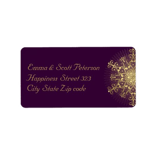 Gold snowflake on purple winter wedding label