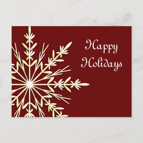 Gold Snowflake on Red Business Happy Holidays Holiday Postcard