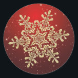 Gold snowflake on red Christmas Sticker<br><div class="desc">Gold snowflake on a red twinkling stars background Christmas Sticker</div>