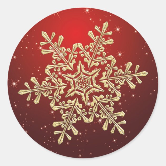 Gold Snowflake On Red Christmas Sticker