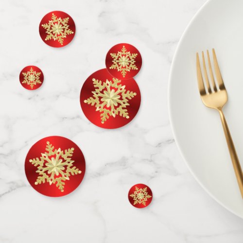 Gold Snowflake on Red Confetti